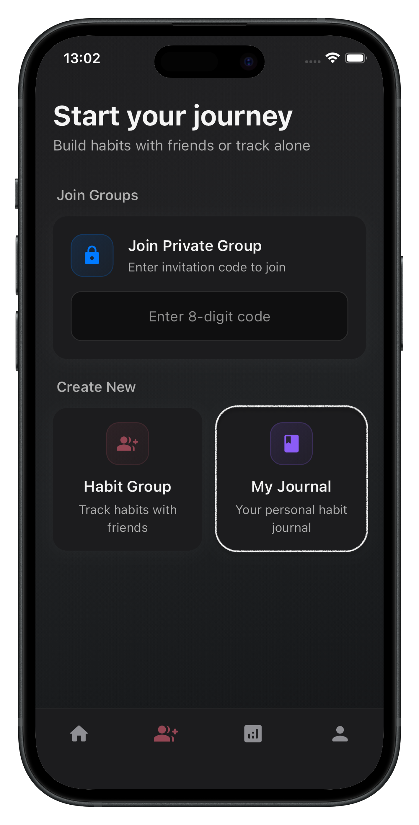 Habit Groups and Private Journals